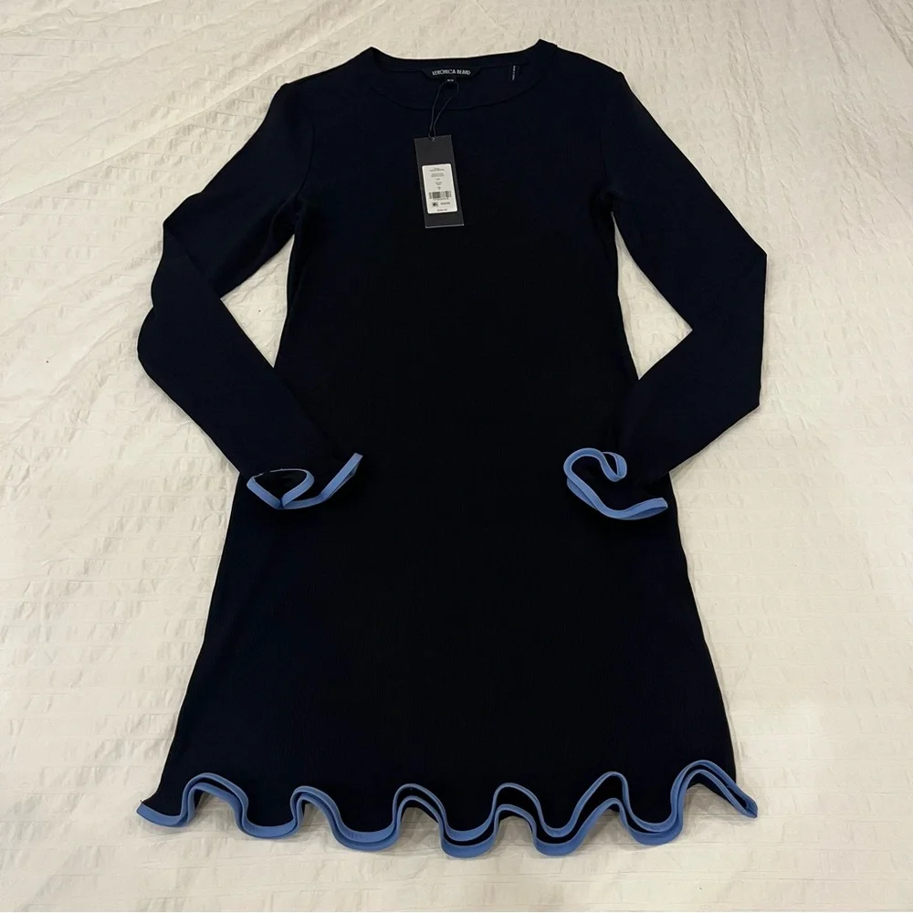 NWT Veronica Beard Baranova Ruffle-Trim Mini Dress in Navy - Picture 8 of 10